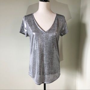 White House Black Market Metallic V-neck Tee